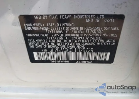 2014 Subaru Xv Crosstrek 2.0I Limited z USA, uszkodzony, nr VIN JF2GPAGC0EH326729